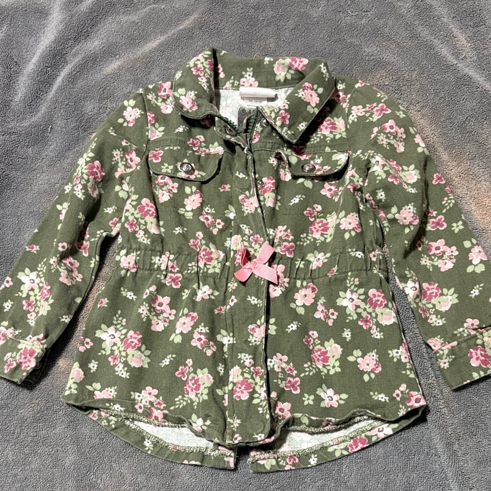 Little Lass Green Floral Jacket with Pink Details